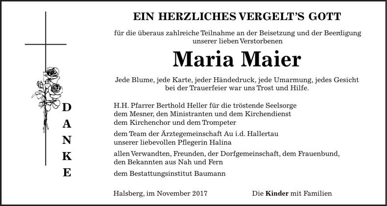 Traueranzeige Maria Maier