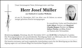Traueranzeige Josef Müller