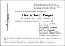 Traueranzeige Josef Poiger