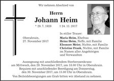 Traueranzeige Johann Heim
