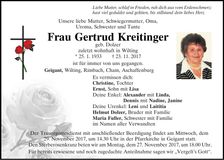 Traueranzeige Gertrud Kreitinger