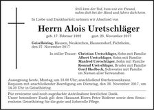 Traueranzeige Alois Uretschläger