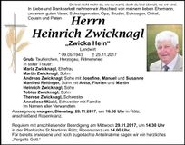 Traueranzeige Heinrich Zwicknagl