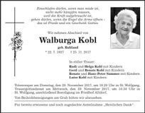Traueranzeige Walburga Kobl