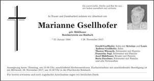 Traueranzeige Marianne Gsellhofer