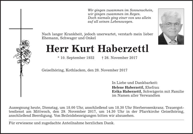 Traueranzeige Kurt Haberzettl