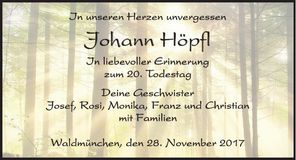 Traueranzeige Johann Höpfl