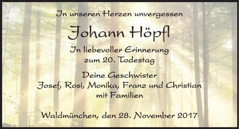 Traueranzeige Johann Höpfl