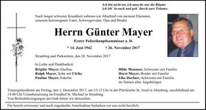 Traueranzeige Günter Mayer