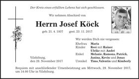 Traueranzeige Josef Köck