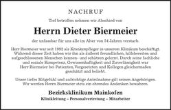 Traueranzeige Dieter Biermeier