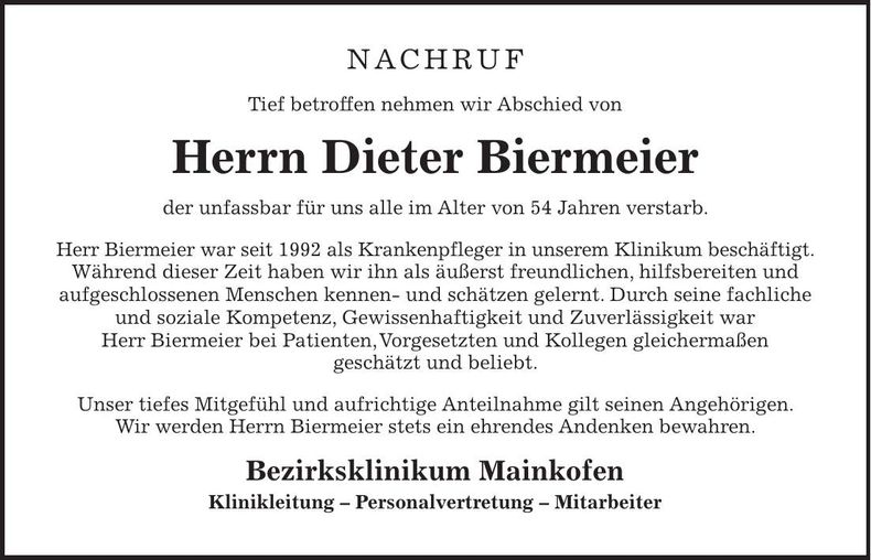 Traueranzeige Dieter Biermeier