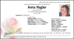 Traueranzeige Anna Nagler