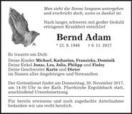 Traueranzeige Bernd Adam