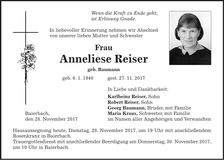 Traueranzeige Anneliese Reiser