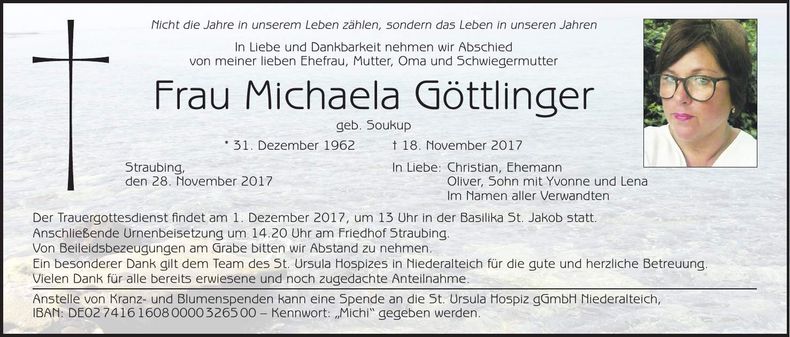 Traueranzeige Michaela Göttlinger