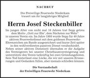 Traueranzeige Josef Steckenbiller