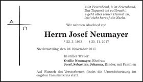 Traueranzeige Josef Neumayer