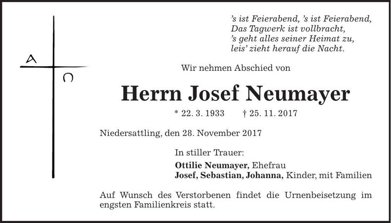Traueranzeige Josef Neumayer