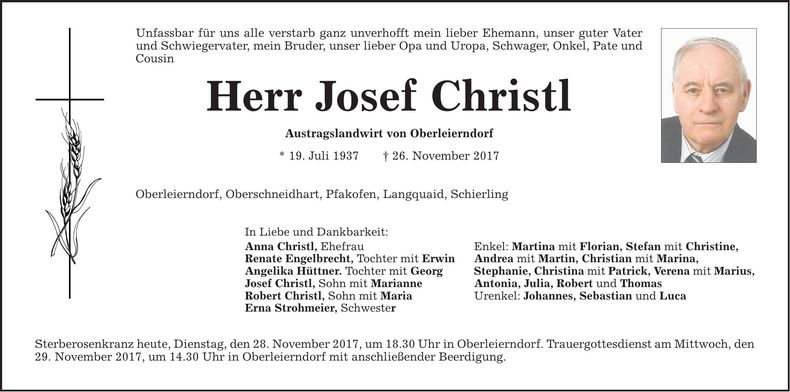 Traueranzeige Josef Christl