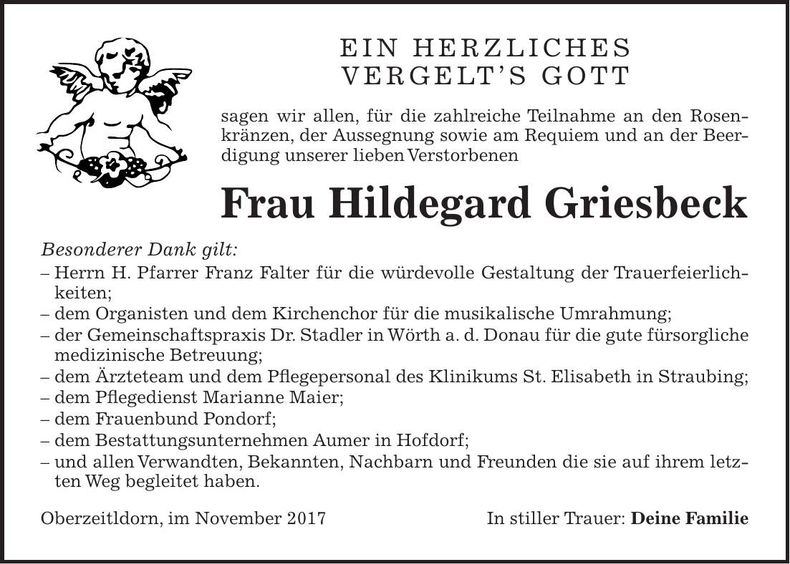 Traueranzeige Hildegard Griesbeck
