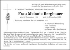 Traueranzeige Melanie Bergbauer