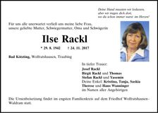 Traueranzeige Ilse Rackl