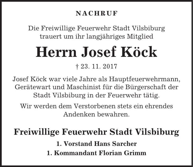 Traueranzeige Josef Köck