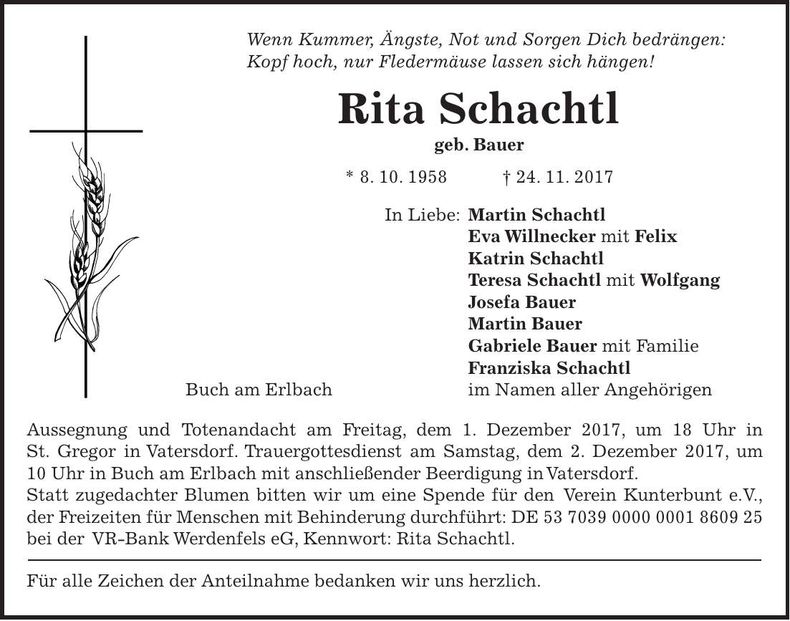 Traueranzeige Rita Schachtl
