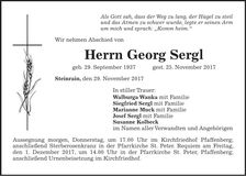 Traueranzeige Georg Sergl
