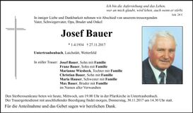 Traueranzeige Josef Bauer