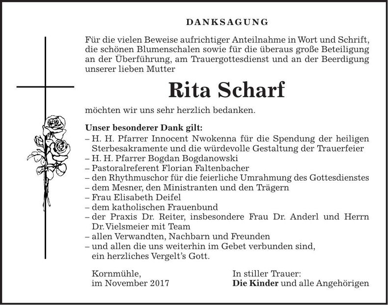 Traueranzeige Rita Scharf