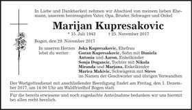 Traueranzeige Matijan Kupresakovic