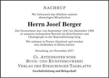 Traueranzeige Josef Berger