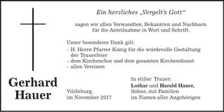 Traueranzeige Gerhard Hauer