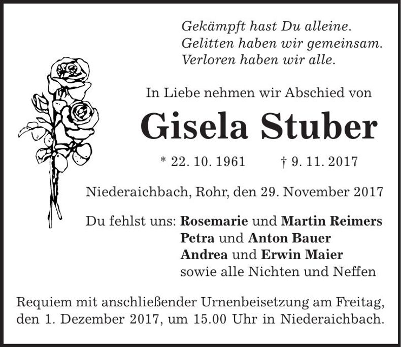 Traueranzeige Gisela Stuber