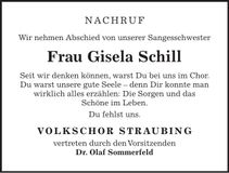 Traueranzeige Gisela Schill