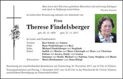 Traueranzeige Therese Findelsberger