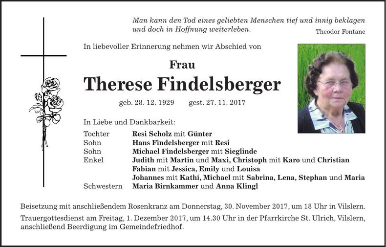 Traueranzeige Therese Findelsberger