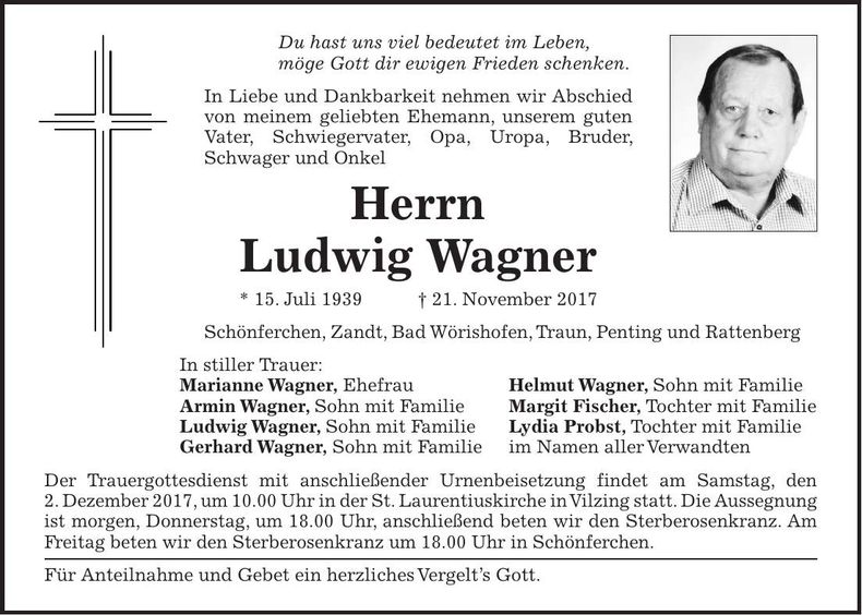 Traueranzeige Ludwig Wagner