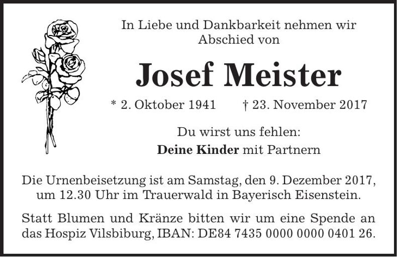 Traueranzeige Josef Meister