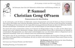 Traueranzeige P. Samuel Christian Geng OPraem