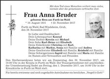 Traueranzeige Anna Bruder