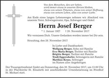 Traueranzeige Josef Berger