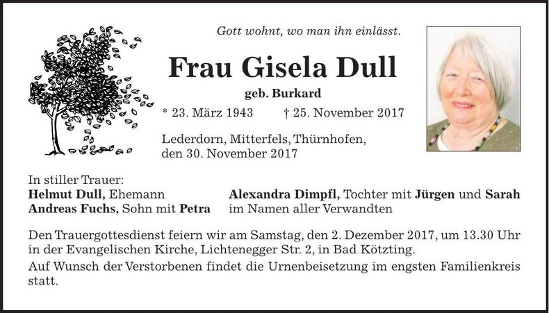 Traueranzeige Gisela Dull