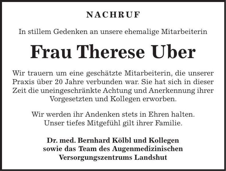 Traueranzeige Therese Uber