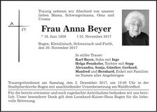 Traueranzeige Anna Beyer