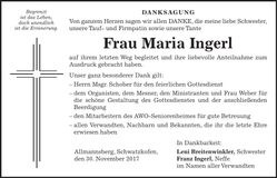 Traueranzeige Maria Ingerl