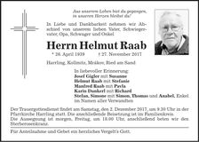Traueranzeige Helmut Raab