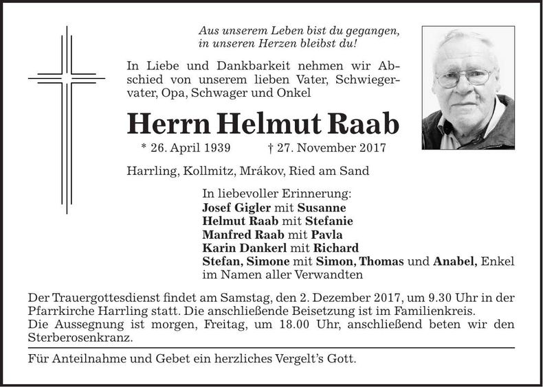 Traueranzeige Helmut Raab